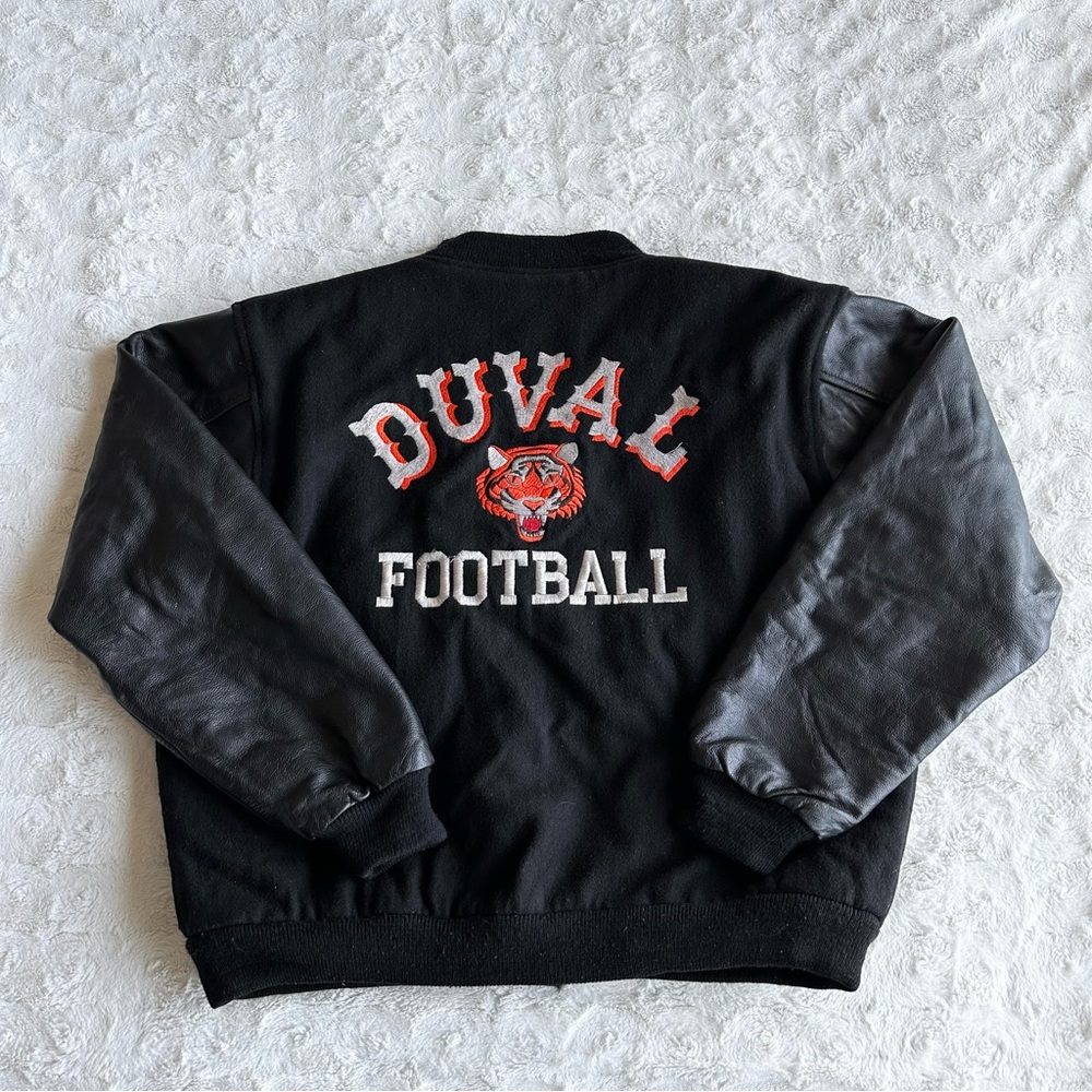 Vintage Duval Football Varsity Jacket Mens XL Black Tigers The Game Wool Leather